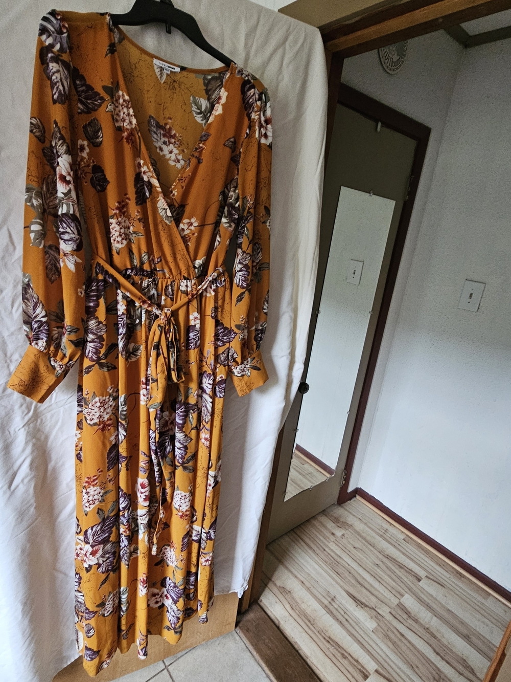 Fashion Nova Mustard Floral Mock Wrap Maxi Dress